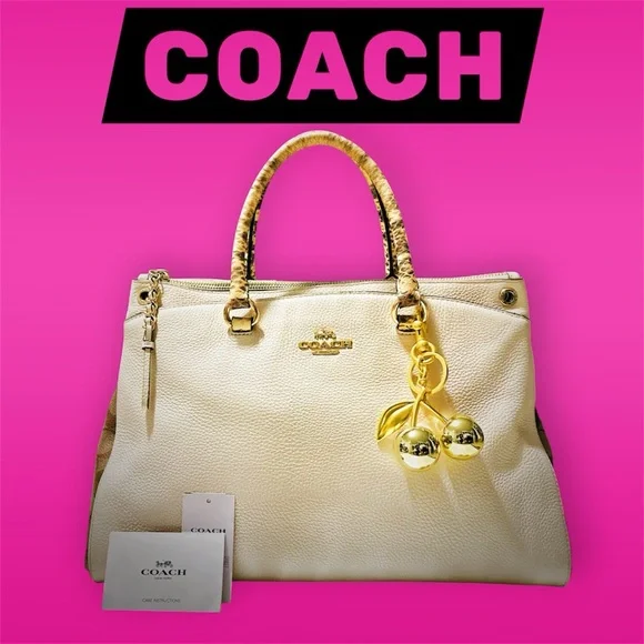 Vintage style COACH soho shoulder Bag Cream Pebbled Leather Satchel tote bag - Picture 3 of 17